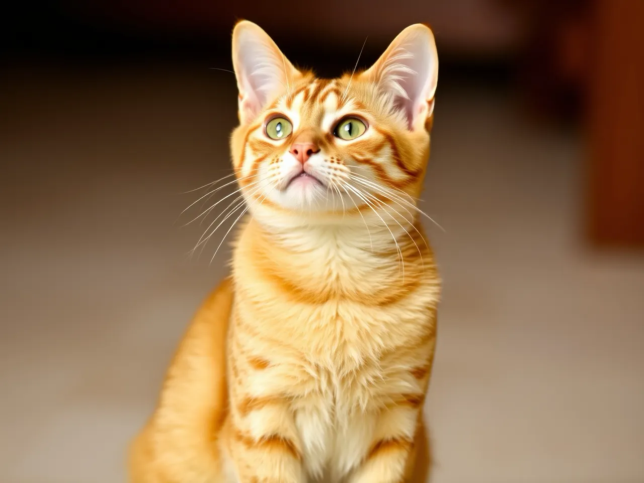 abyssinian cat sitting upright with alert ears and golden coat