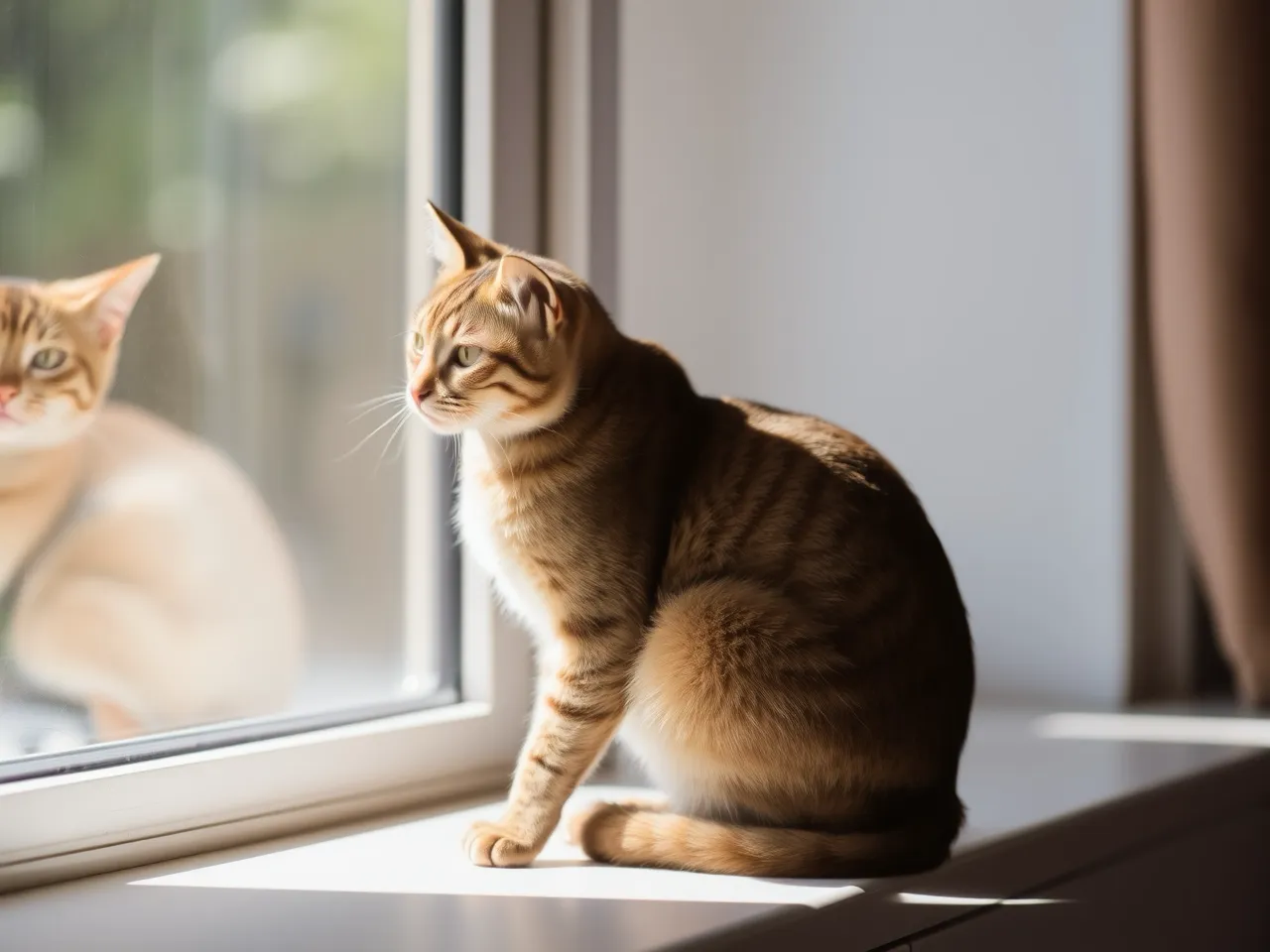 abyssinian cat sitting near window in natural light