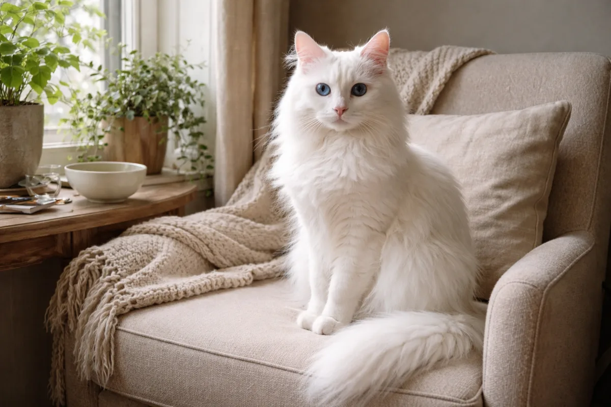 Elegant Turkish Angora cat with a flowing coat