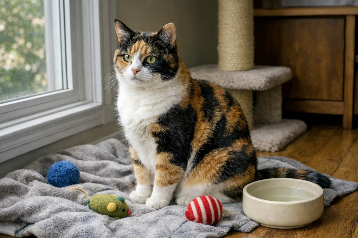 Calico cat with patchwork fur