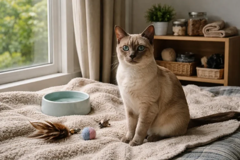 Tonkinese cat with a soft coat and curious eyes