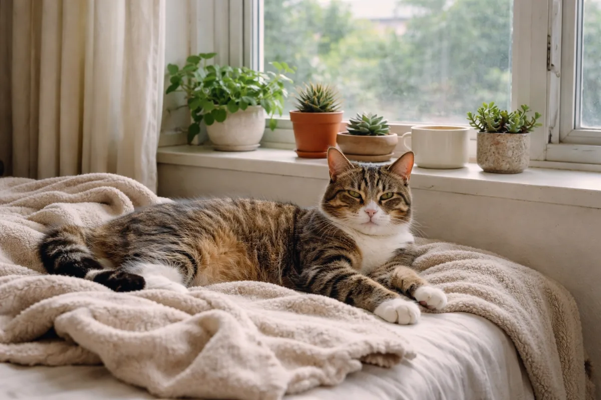 Relaxed cat resting near a window