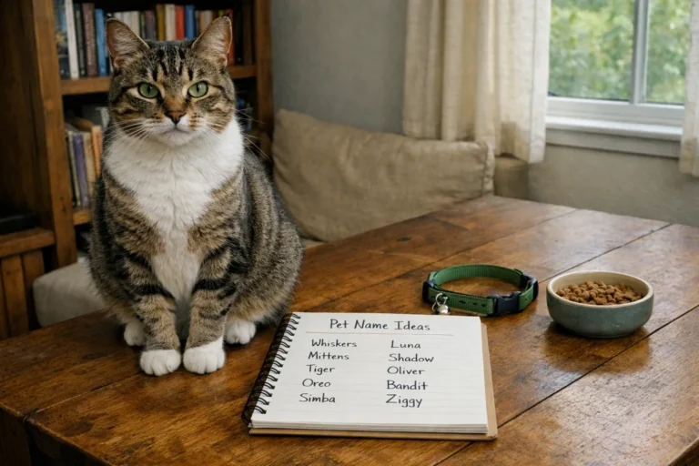 Classic cat names idea on a cozy table