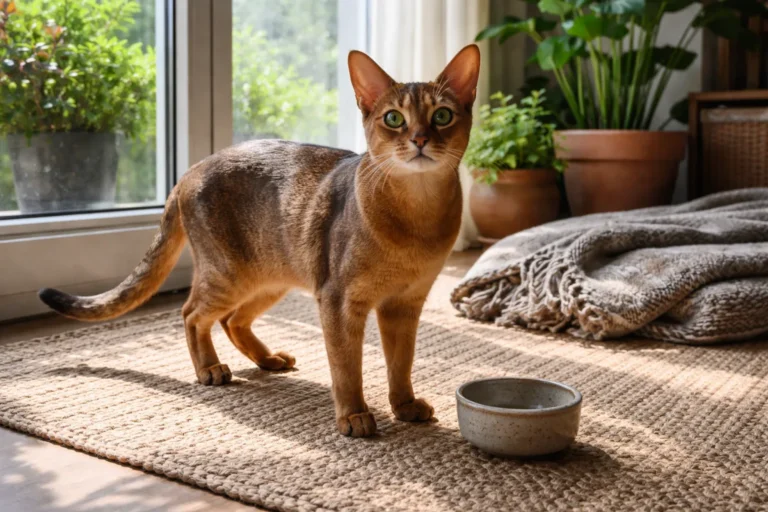 Abyssinian cat with an elegant curious pose
