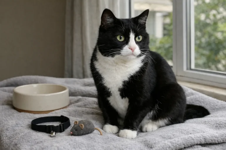 Tuxedo cat with neat black and white markings