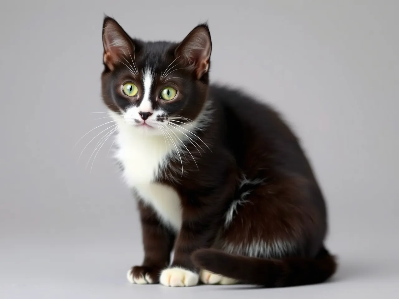 cute tuxedo cat sitting with black and white fur pattern