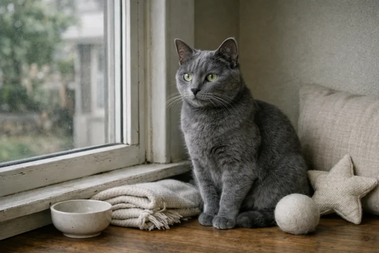 Elegant gray cat with silver fur