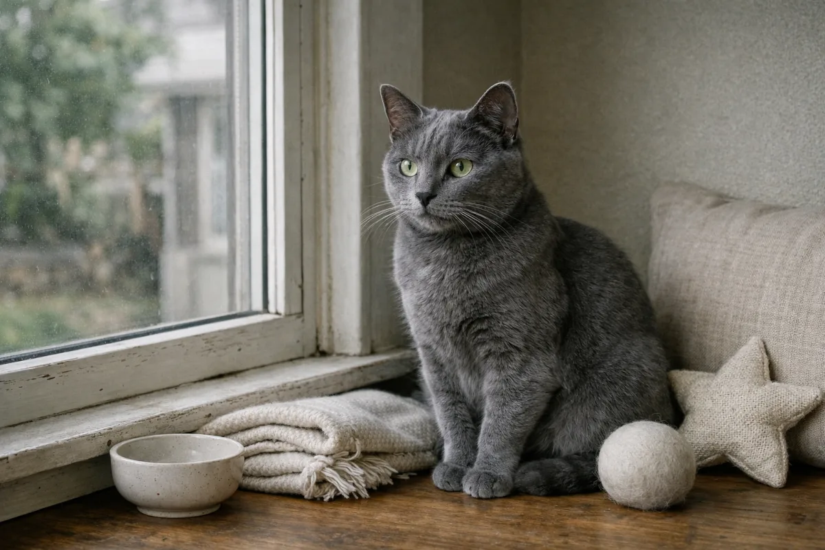 Elegant gray cat with silver fur