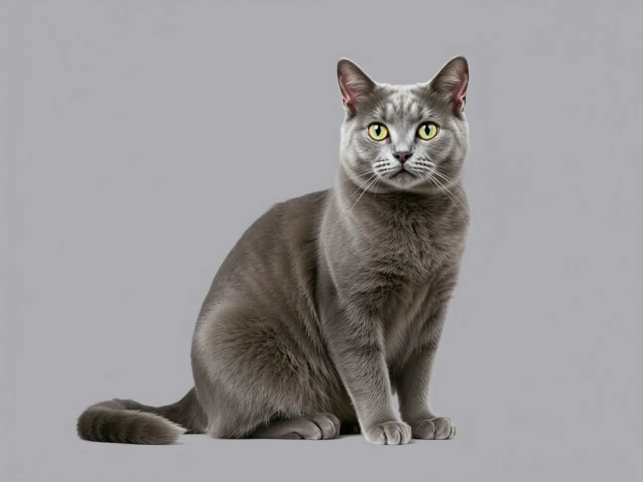 elegant gray cat sitting with soft fur and calm expression