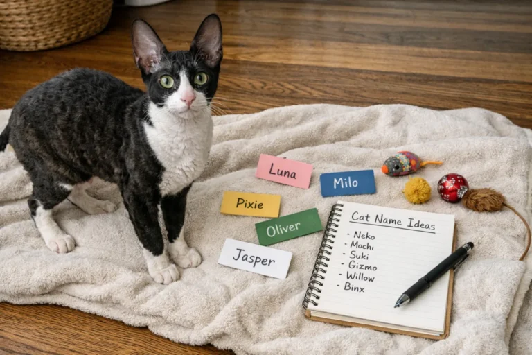 Cornish Rex cat with playful unique name ideas