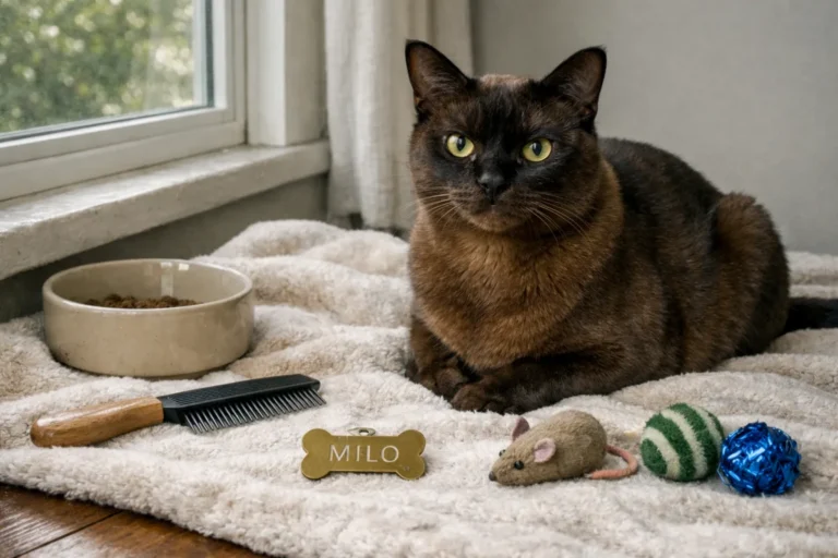 Burmese cat with a name tag