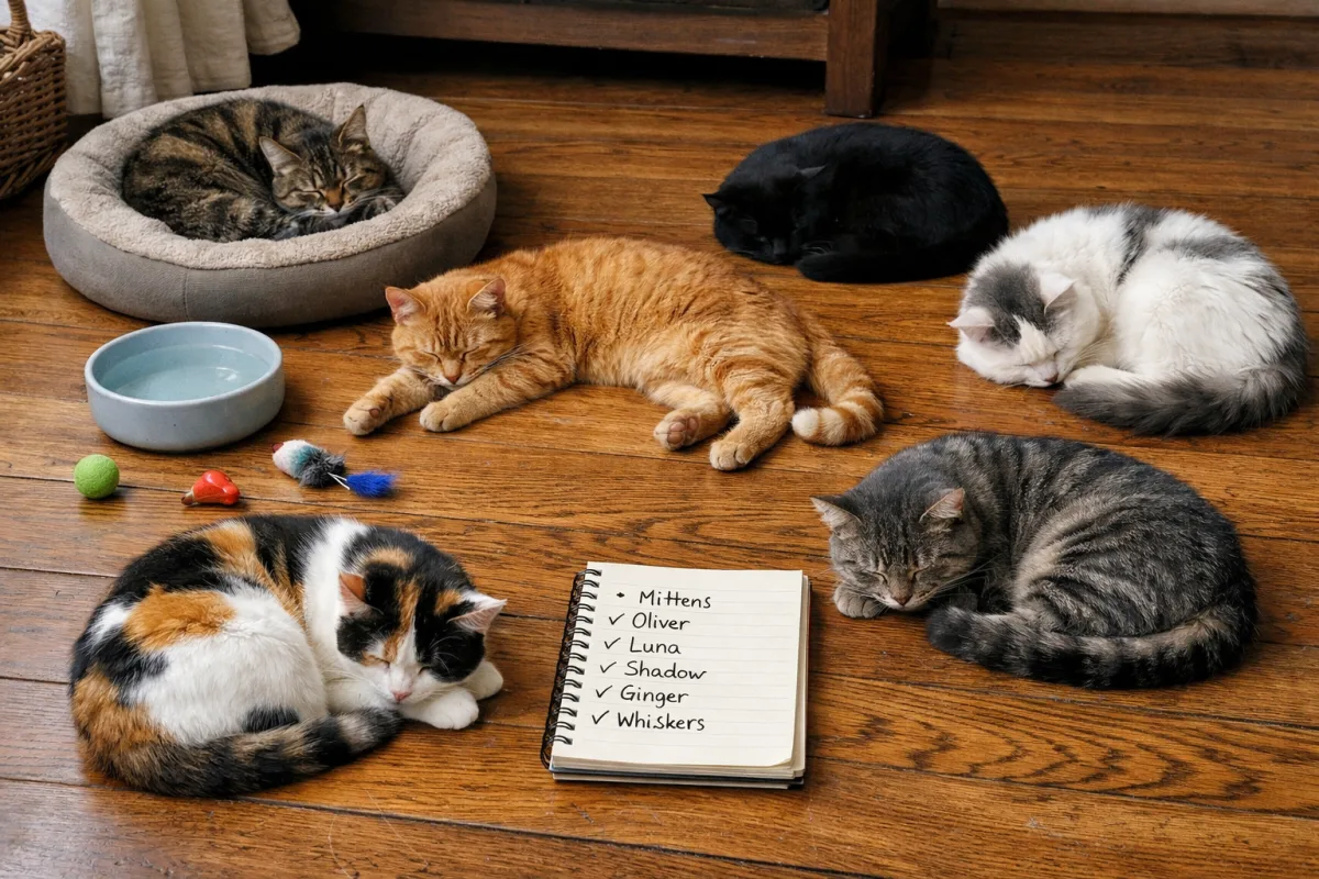 Modern cat name ideas with sleek playful cats