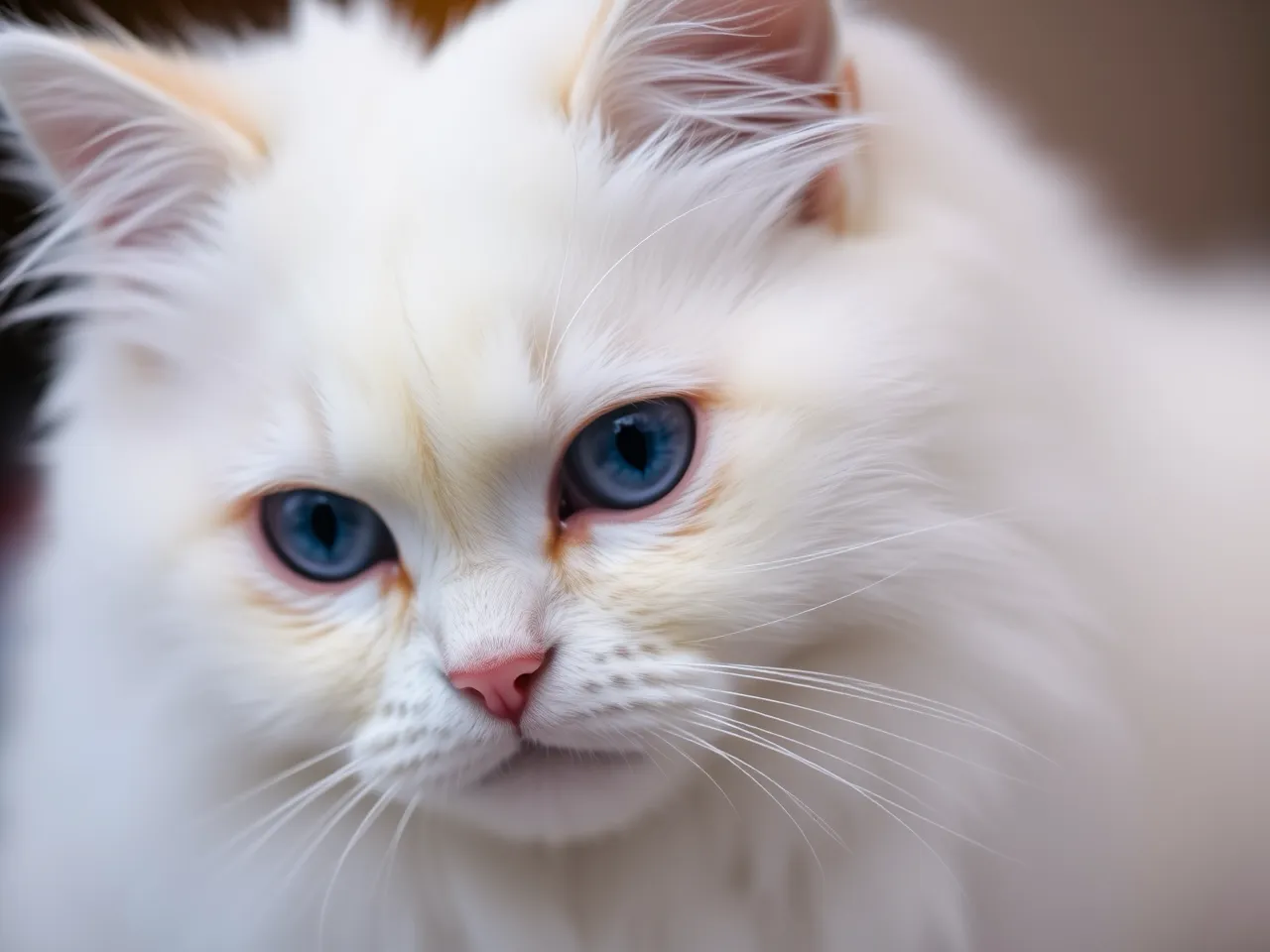 white persian cat with blue eyes close up portrait soft fur