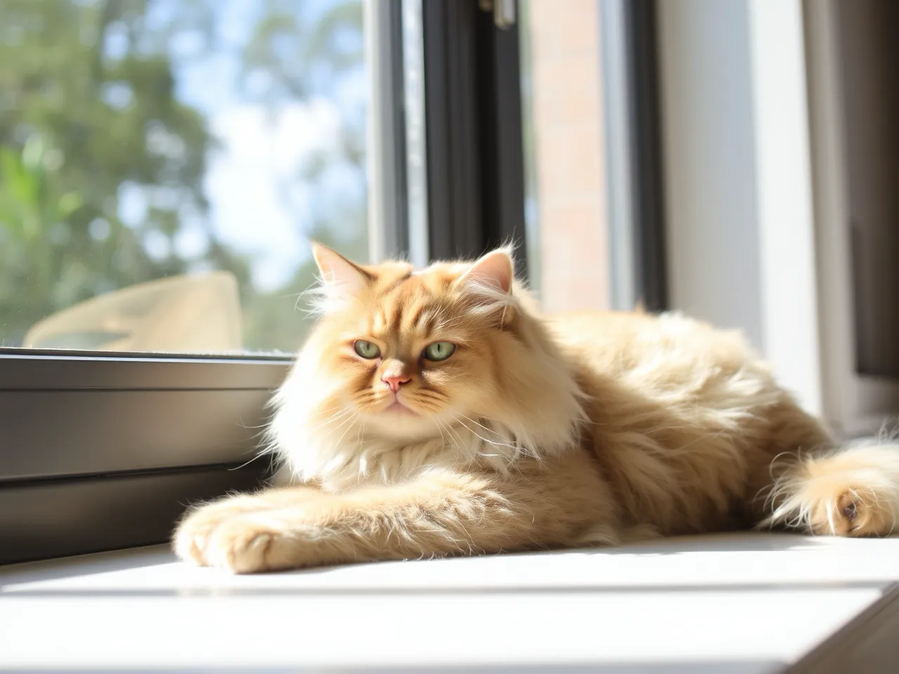 persian cat resting near window in natural daylight