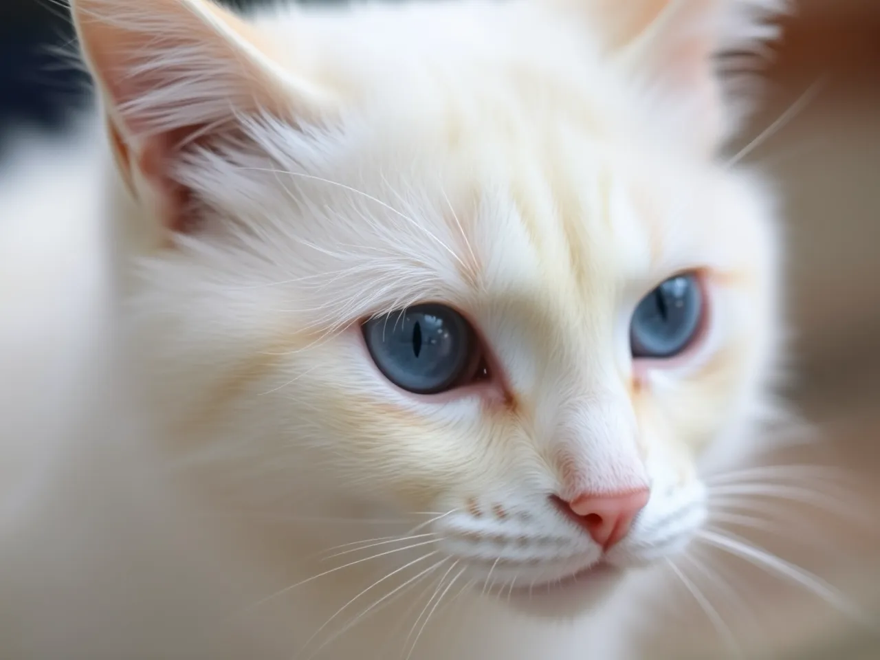 white turkish angora cat with blue eyes close up portrait