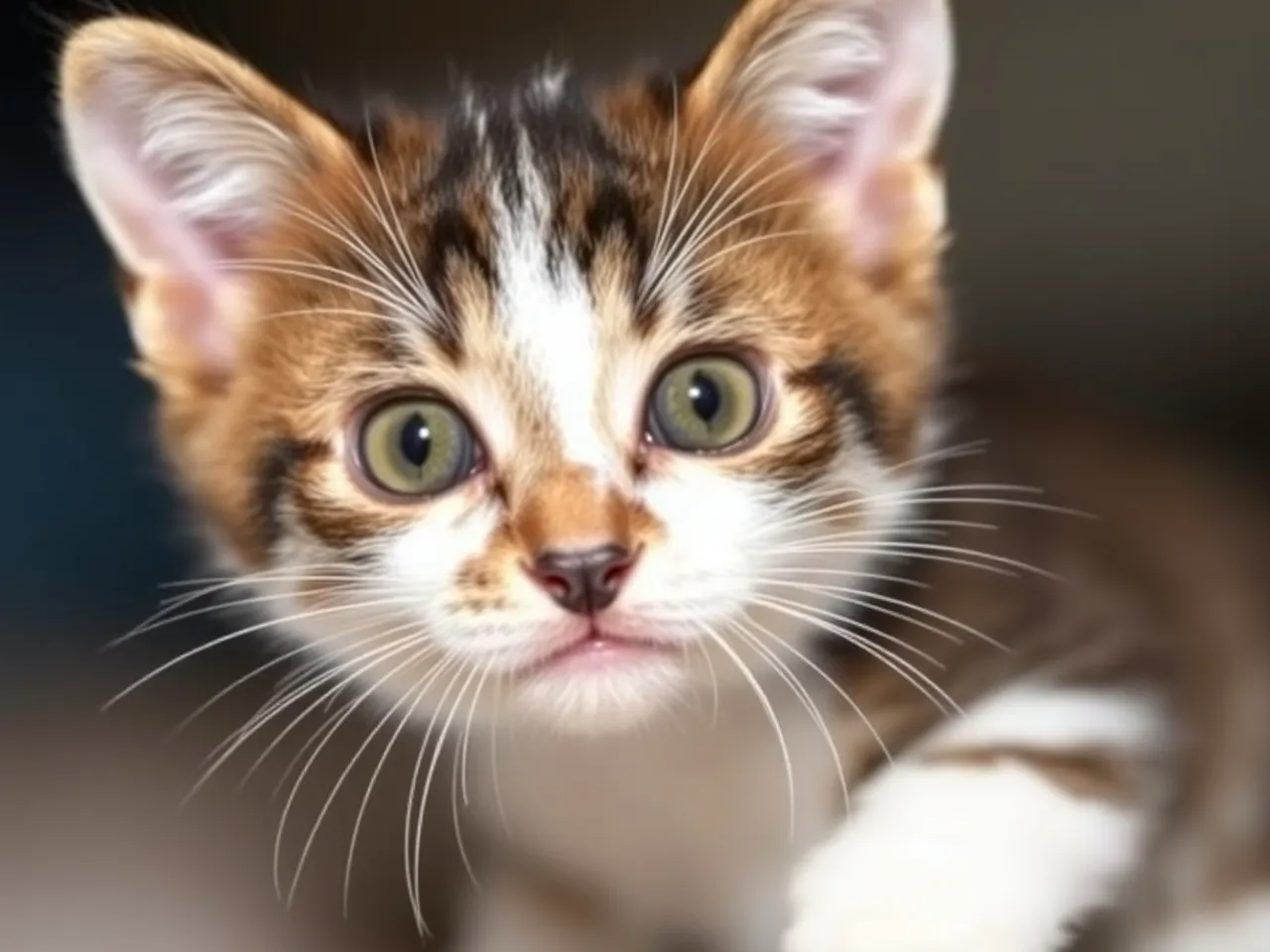 tuxedo kitten with bright eyes looking at camera
