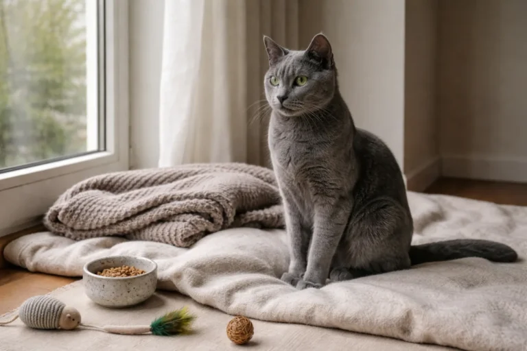 Russian Blue cat with silver coat