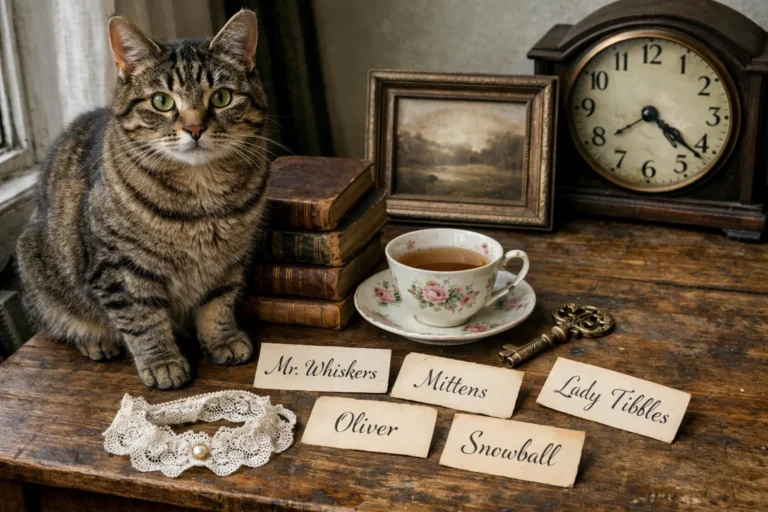Vintage cat names with a curious tabby cat