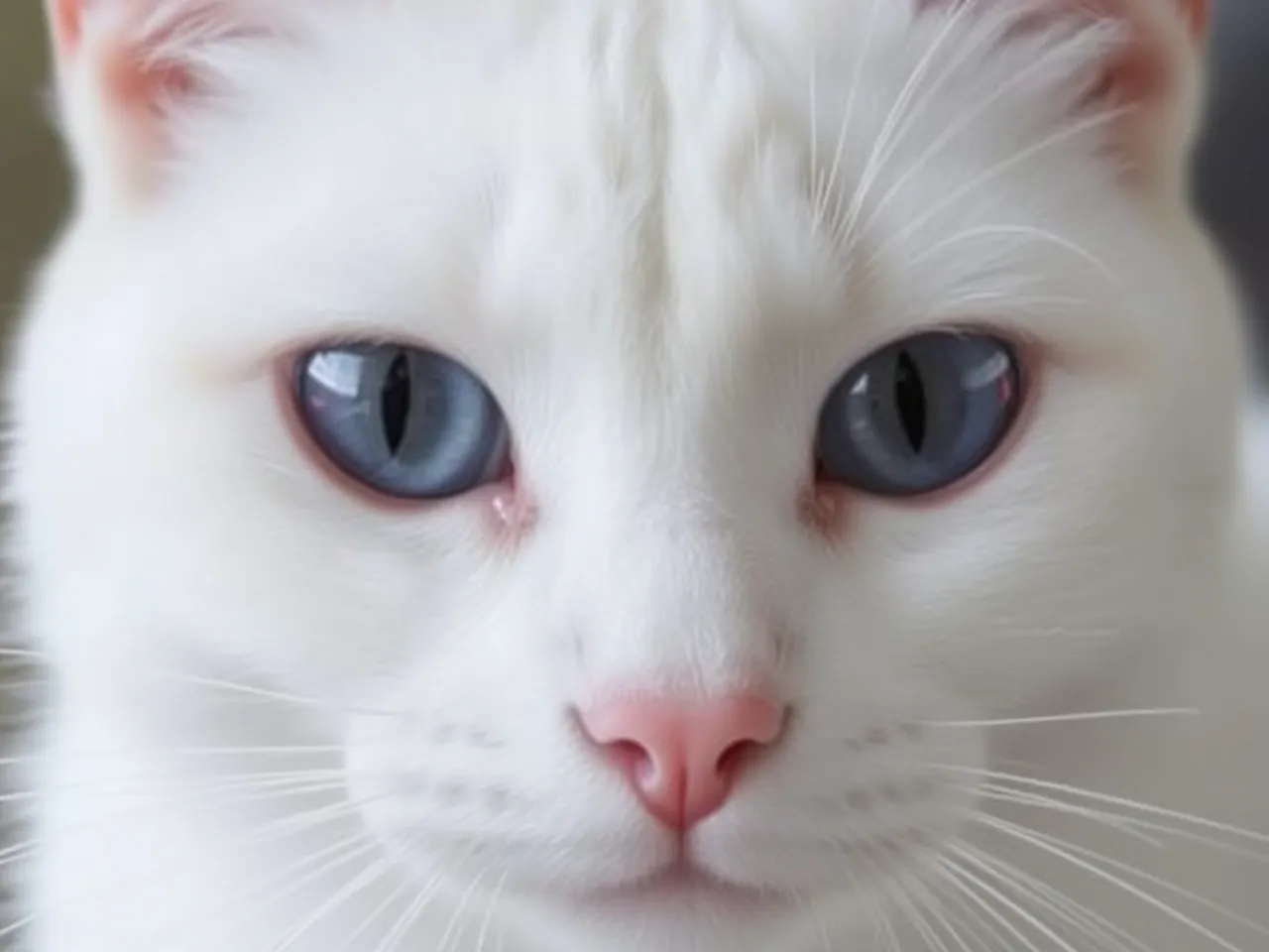 pure white cat with blue eyes close up portrait