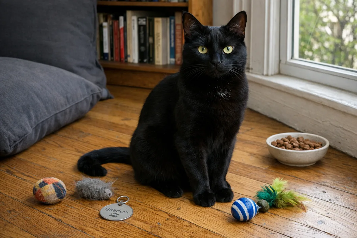 Black cat with a bold mysterious name