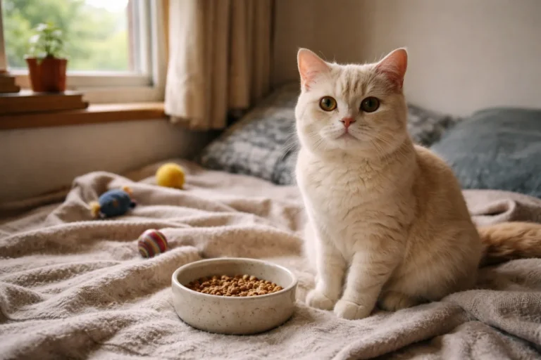 Cream cat with a cozy collar