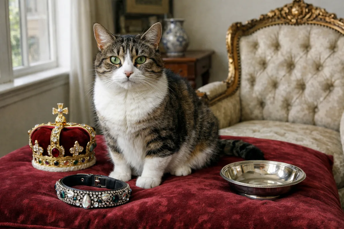 Elegant regal cat with a crown
