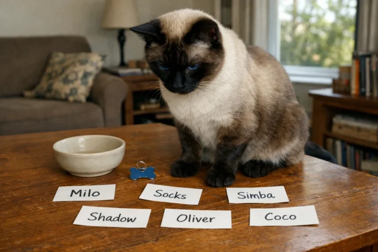 Siamese cat with a graceful name choice theme