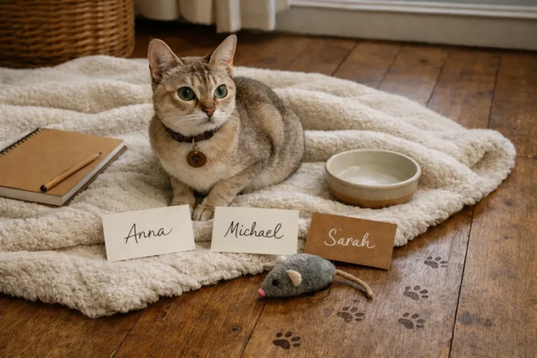 Singapura cat with a tiny sweet name tag